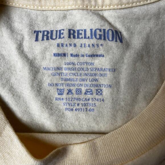 Y2K True Religion Men's MD Pale Yellow Buddha Guitar 2002 Tour Graphic T-shirt - Picture 5 of 5